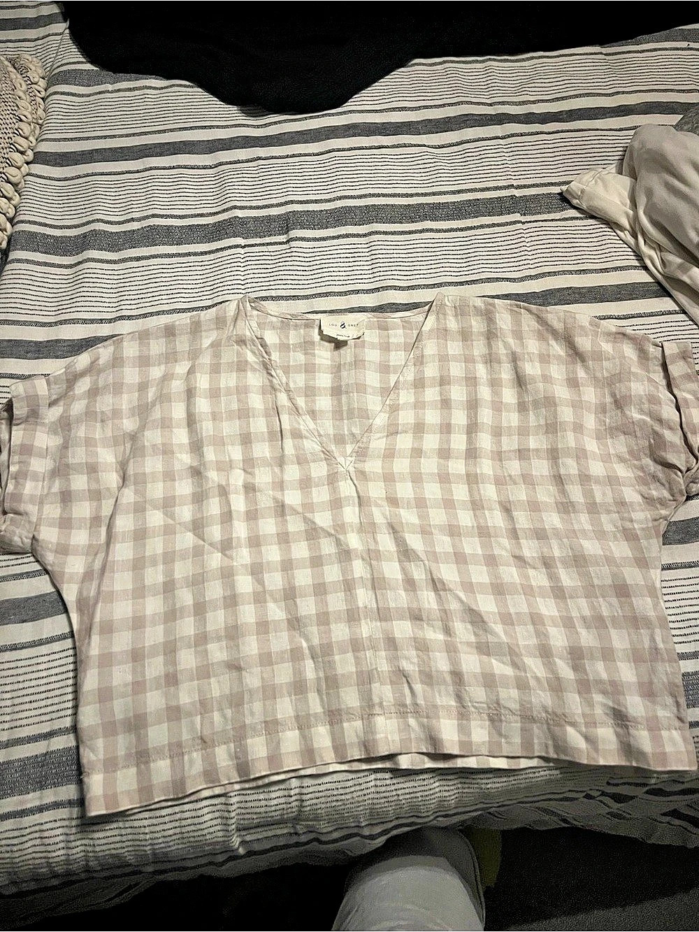 Lou & Grey Gingham crop Blouse in Cream